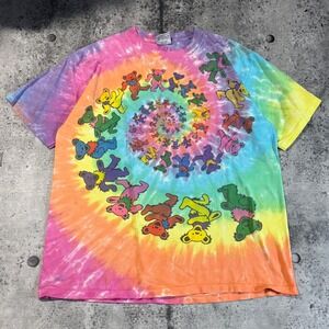 Vtg 90sLiquid Blue Grateful Dead Dancing Bears Spiral Tie Dye Shirt Made in USA
